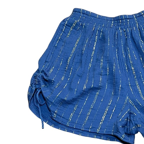 Aerie Women's Blue Metallic Stripe Drawstring Shorts Size M Medium New NWT - Picture 13 of 15